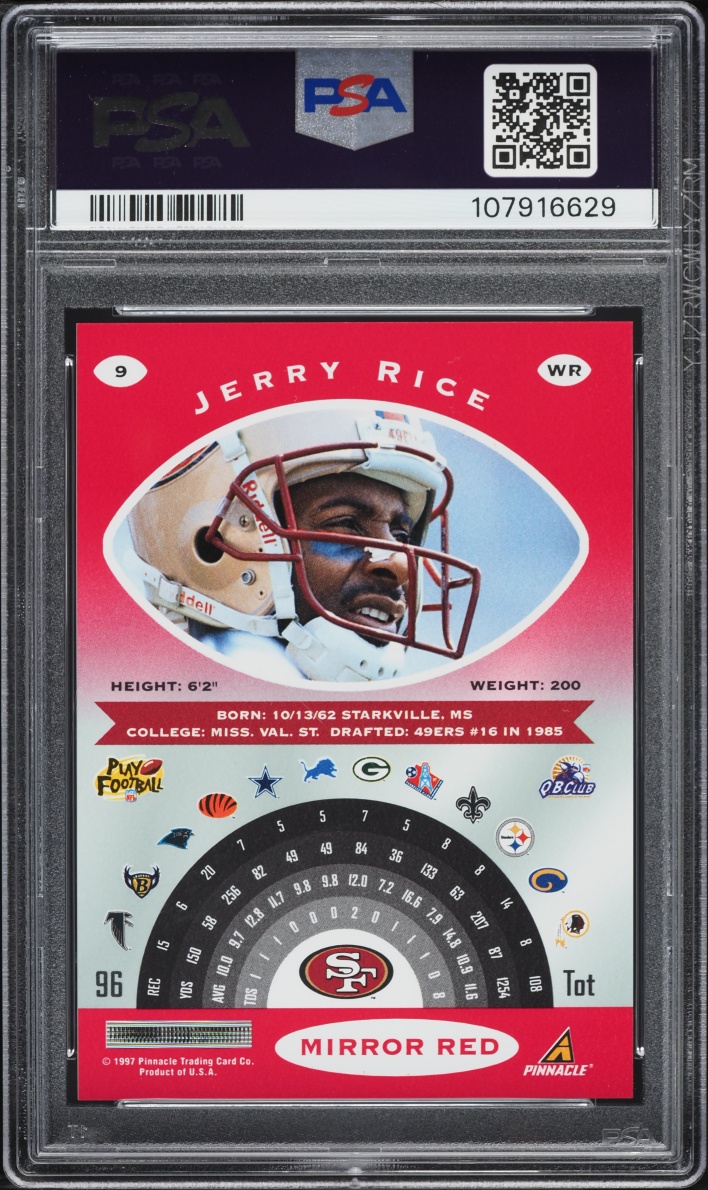 1997 Pinnacle Certified Mirror Red Jerry Rice #9 PSA 9 MINT - Photo 2