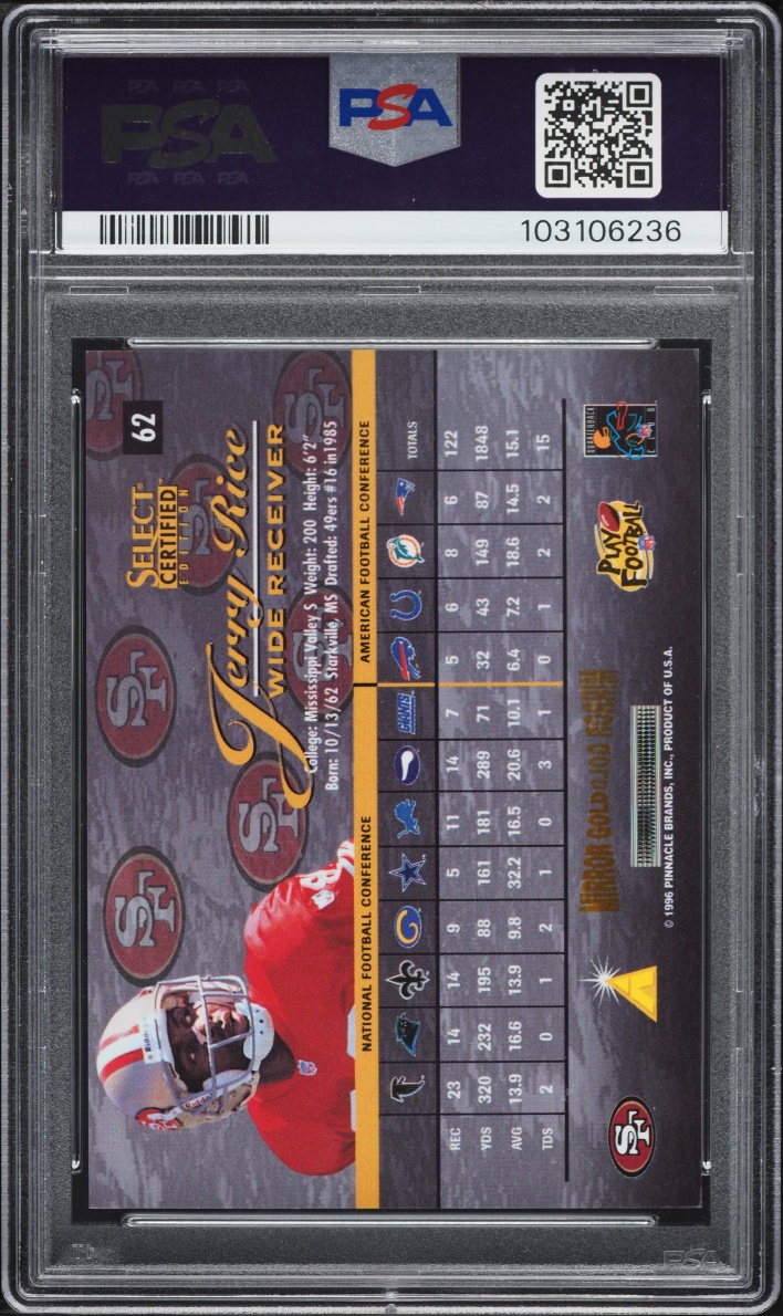 1996 Select Certified Mirror Gold Jerry Rice #62 PSA 7 NRMT - Photo 2