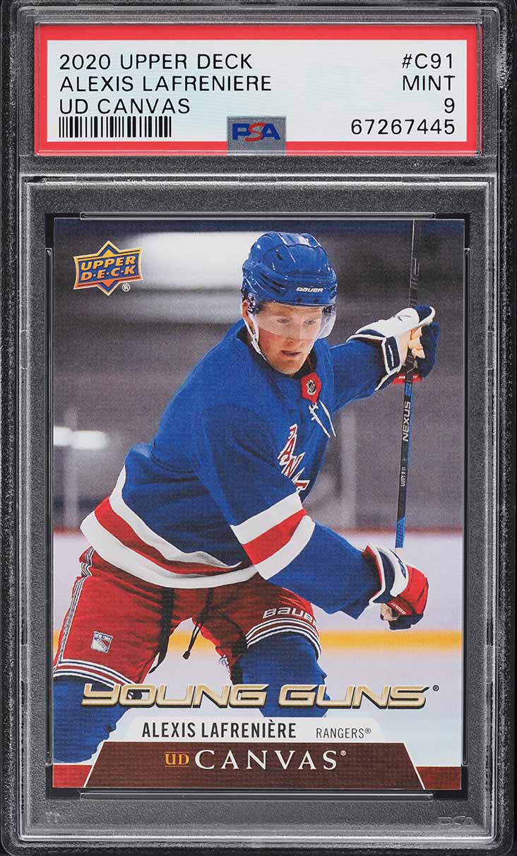 2020 Upper Deck Canvas Young Guns Alexis Lafreniere ROOKIE #C91 PSA 9 MINT