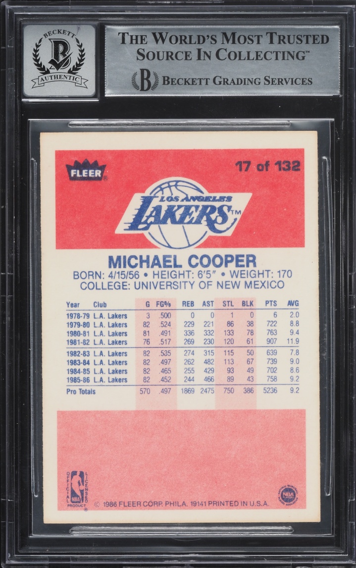 1986 Fleer Basketball Michael Cooper AUTO #17 BGS AUTH
