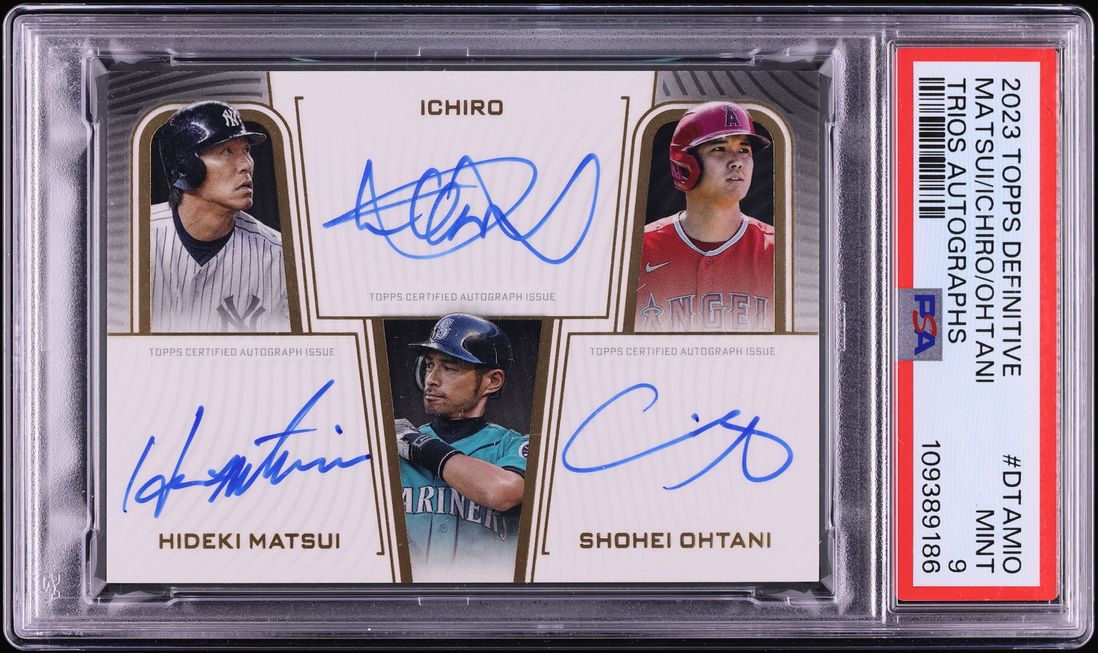 2023 Definitive Collection Trios Hideki Matsui Ichiro Shohei Ohtani AUTO #DTA-MIO PSA 9 MINT