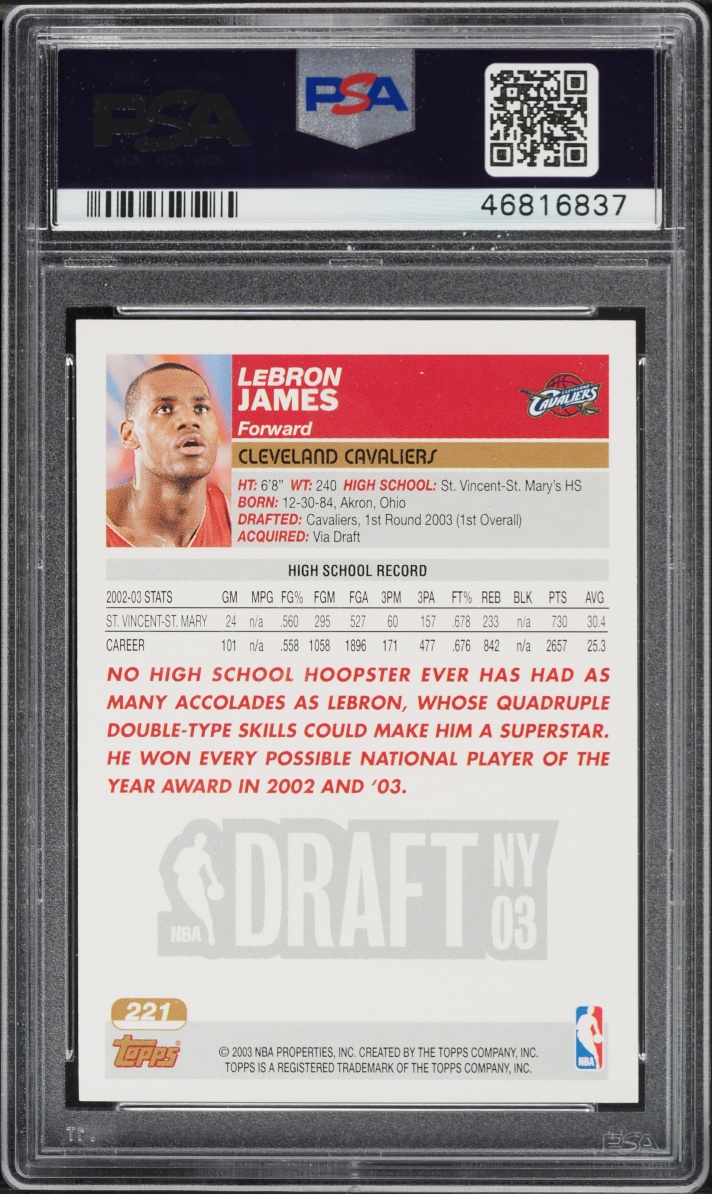 2003 Topps Collection LeBron James ROOKIE #221 PSA 9 MINT