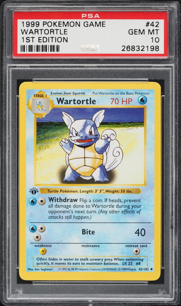1999 Pokemon Base Set Shadowless 1st Edition Wartortle #42 PSA 10 GEM MINT