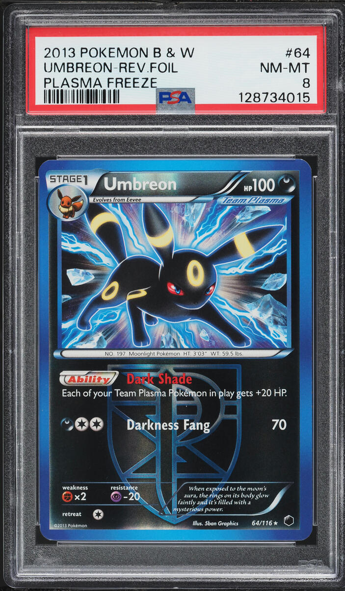 2013 Pokemon Black & White Plasma Freeze Reverse Holo Umbreon #64 PSA 8 NM-MT