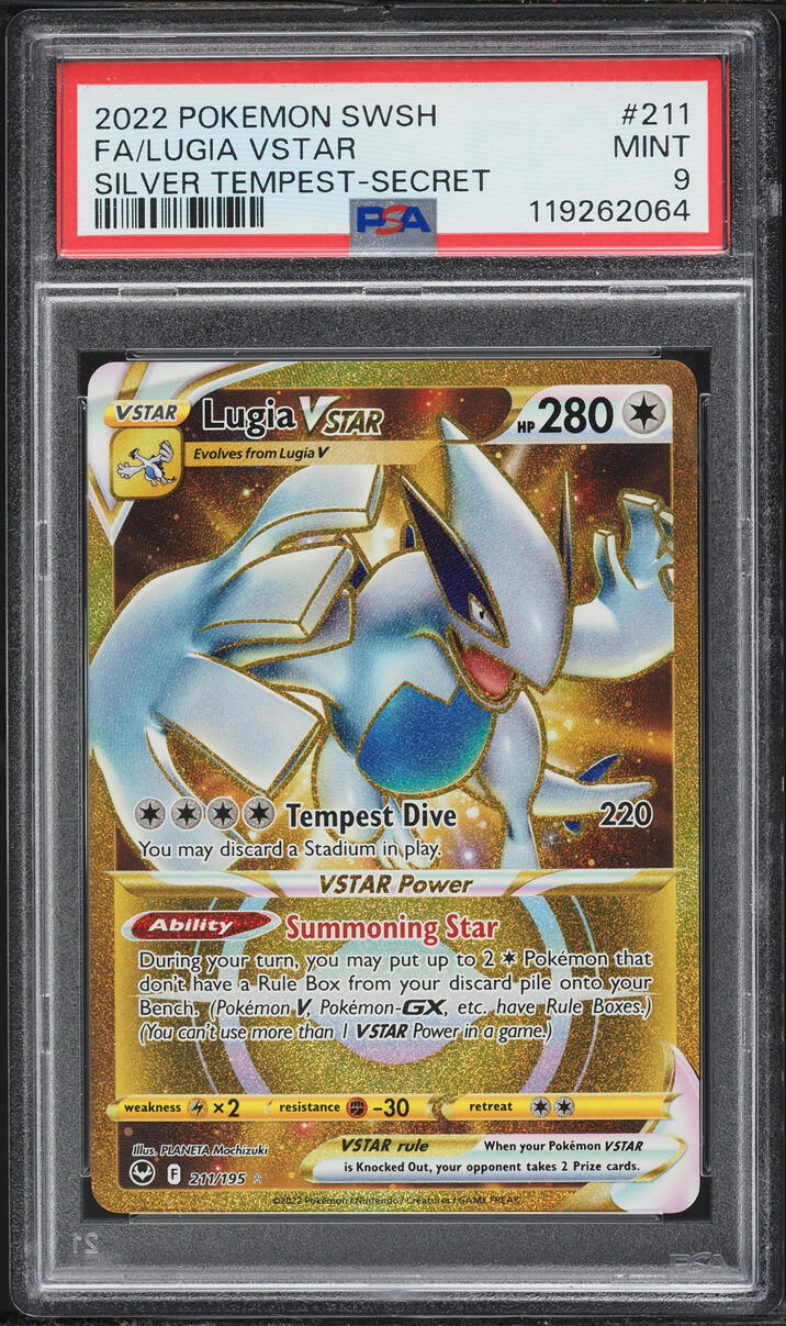 2022 Pokemon Sword & Shield Silver Tempest Gold Rare Lugia VSTAR #211 PSA 9 MINT