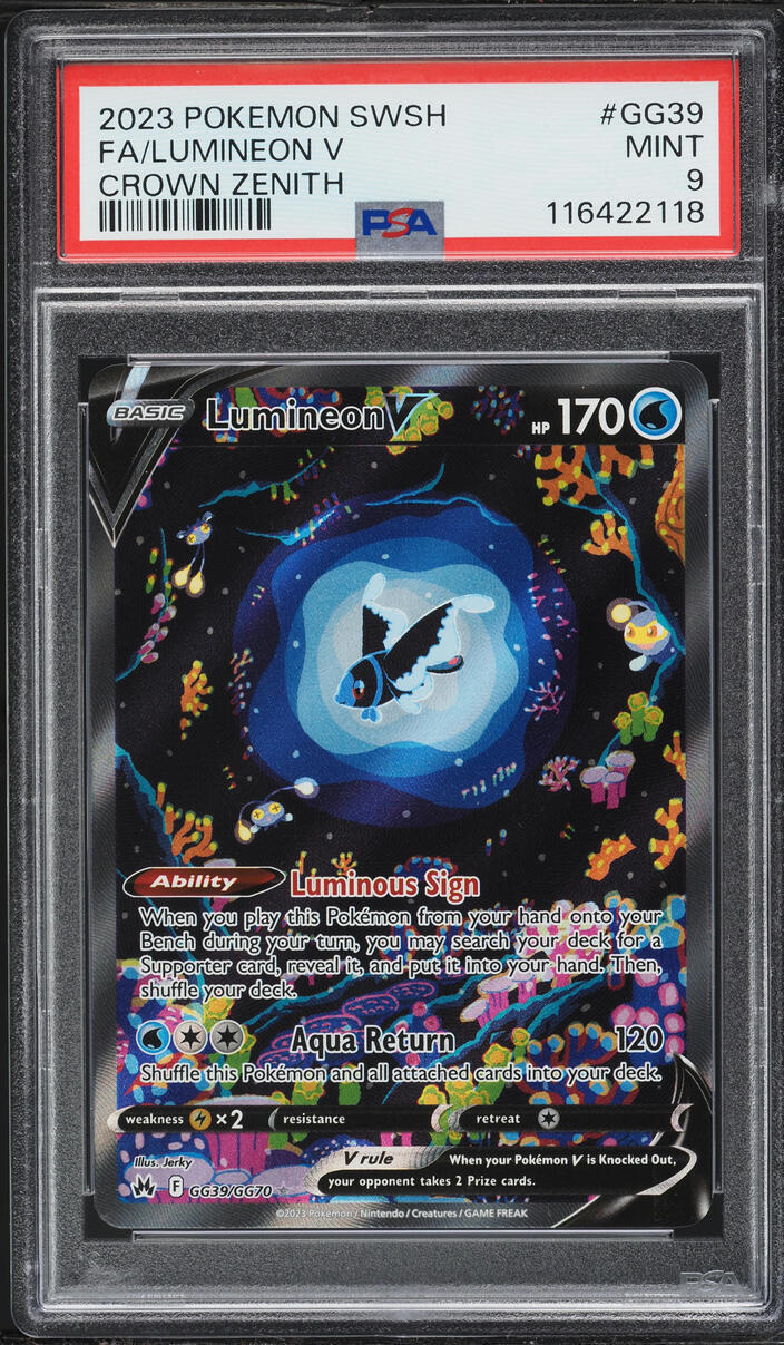2023 Pokemon Sword & Shield Crown Zenith Full Art Lumineon V #GG39 PSA 9 MINT