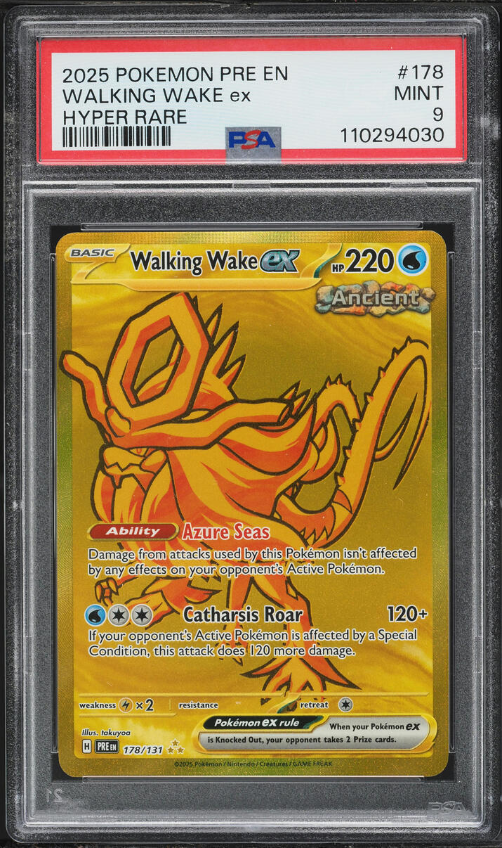 2025 Pokemon Scarlet & Violet Prismatic Evolutions Gold Rare Walking Wake EX #178 PSA 9 MINT