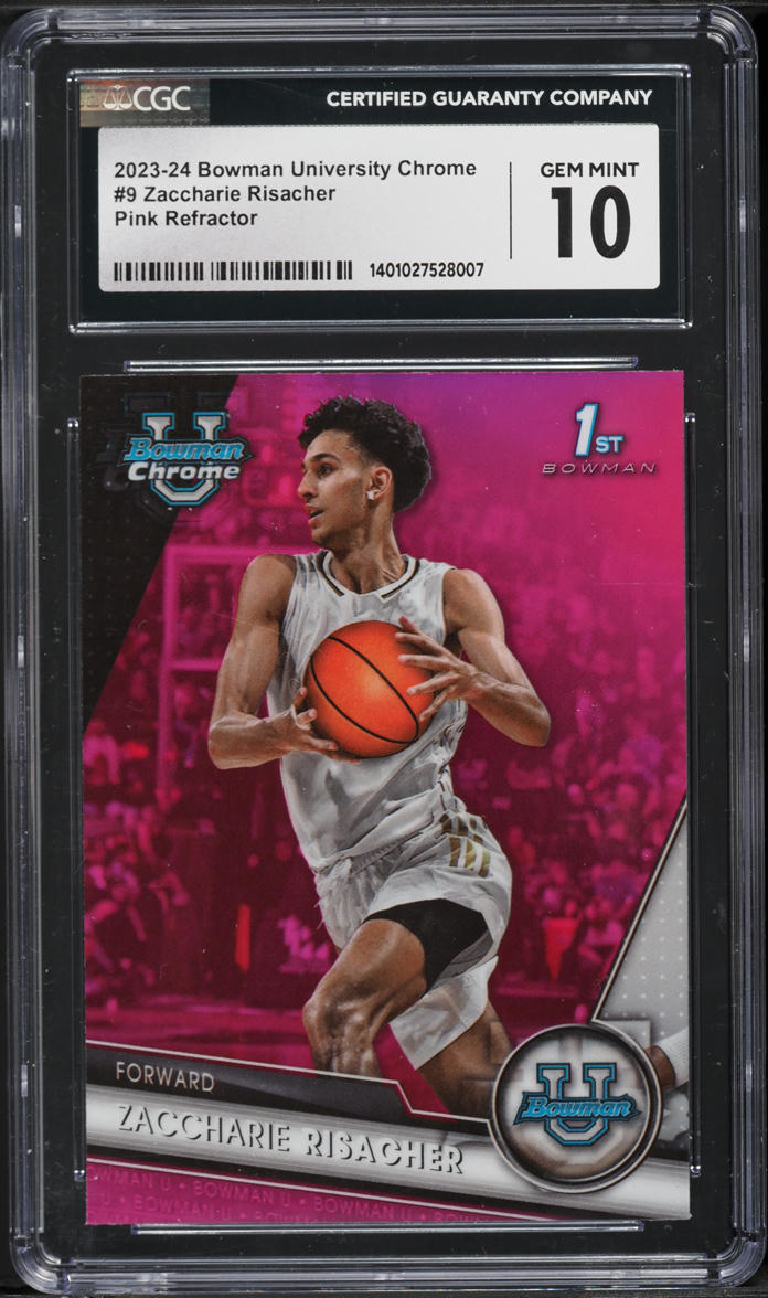 2023 Bowman Chrome University Pink Refractor Zaccharie Risacher ROOKIE #9 CGC 10
