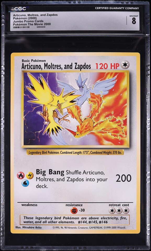 2000 Pokemon The Movie Promo Jumbo Articuno Moltres & Zapdos CGC 8 NM-MT