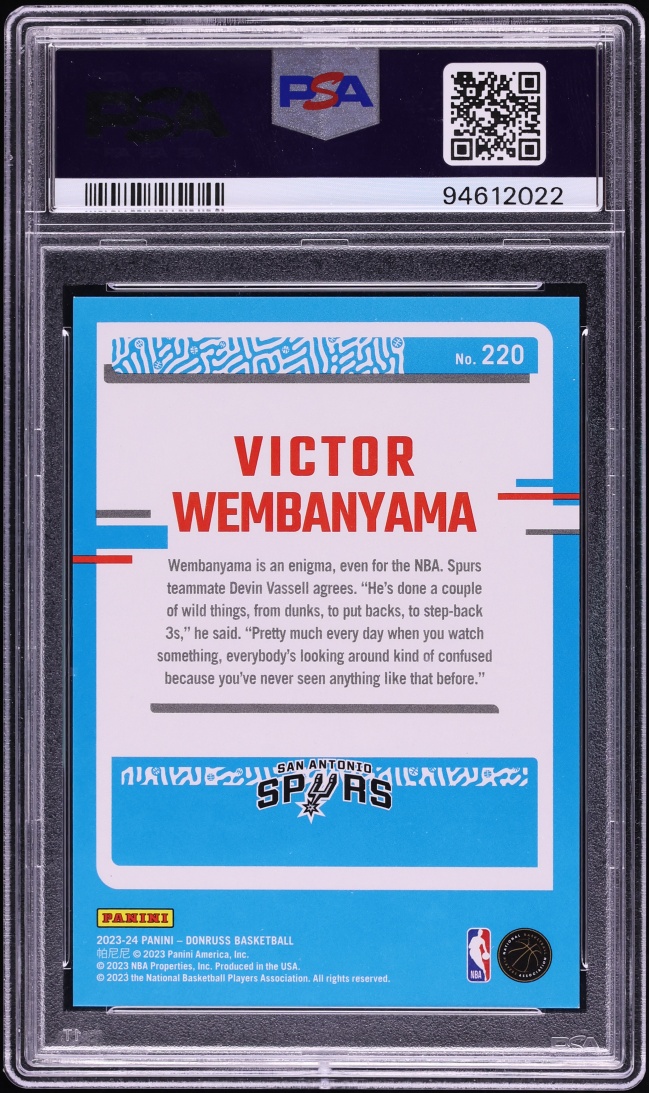 2023 Donruss Holo Laser Victor Wembanyama ROOKIE /149 #220 PSA 10 GEM MINT