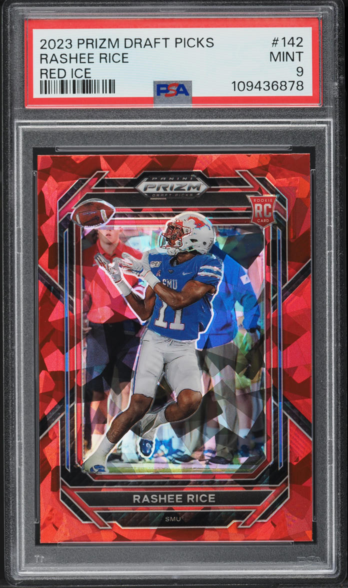 2023 Panini Prizm Draft Picks Red Ice Rashee Rice ROOKIE #142 PSA 9 MINT