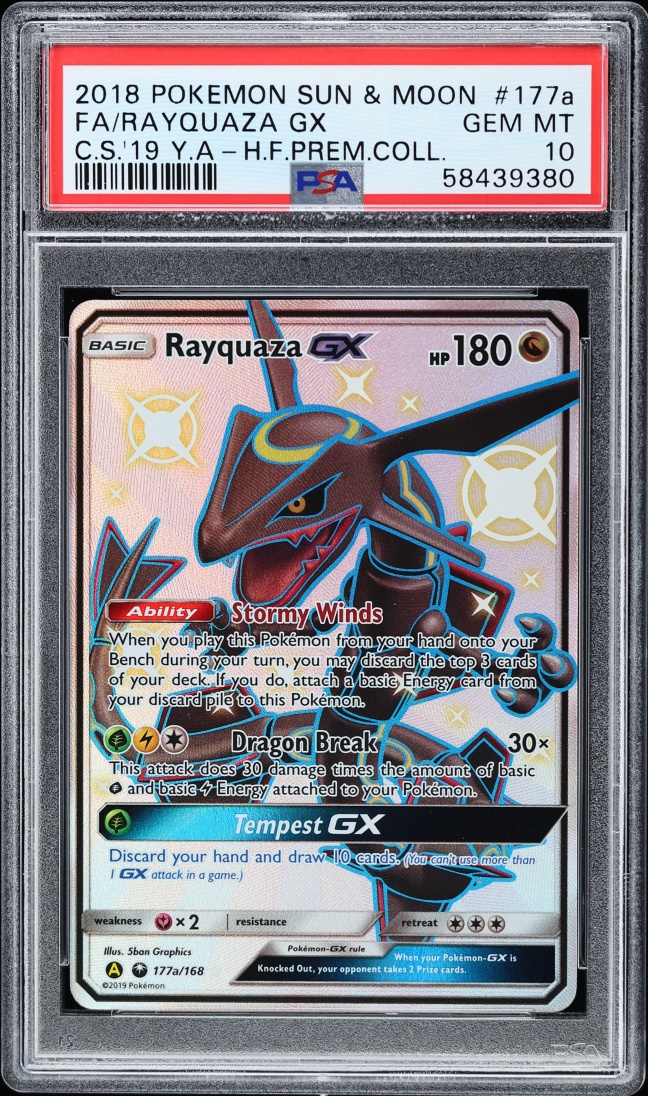 2018 Pokemon Sun & Moon Hidden Fates Premium Shiny Rayquaza GX #177a PSA 10 GEM MINT