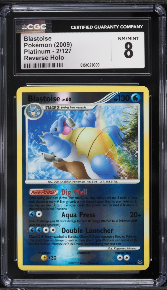 2009 Pokemon Platinum Reverse Holo Blastoise #2 CGC 8 NM-MT
