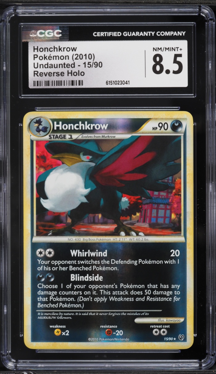 2010 Pokemon HeartGold & SoulSilver Undaunted Reverse Holo Honchkrow #15 CGC 8.5 NM-MT+