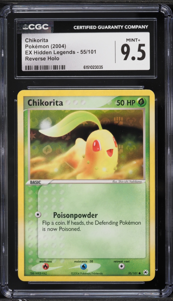 2004 Pokemon EX Hidden Legends Reverse Holo Chikorita #55 CGC 9.5 MINT+