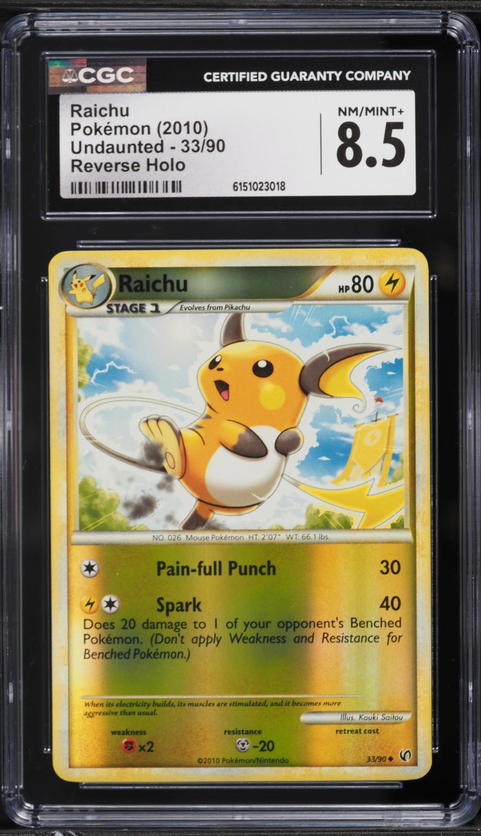 2010 Pokemon HeartGold & SoulSilver Undaunted Reverse Holo Raichu #33 CGC 8.5 NM-MT+