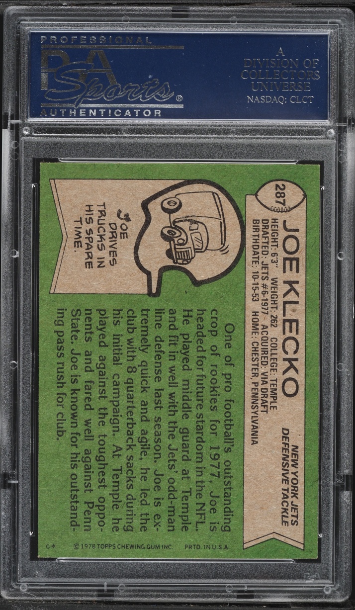 1978 Topps Football Joe Klecko ROOKIE #287 PSA 9 MINT