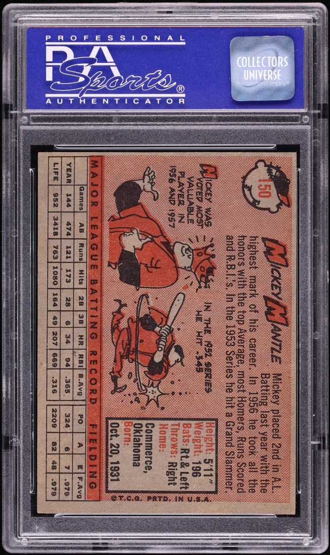 1958 Topps Mickey Mantle #150 PSA 6 EXMT