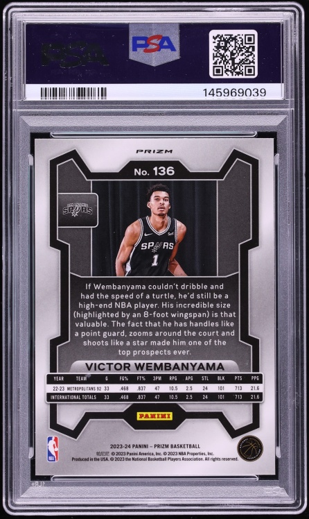 2023 Panini Prizm Green Victor Wembanyama ROOKIE #136 PSA 10 GEM MINT