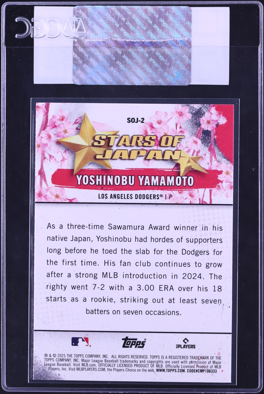 2025 Topps Stars Of Japan Yoshinobu Yamamoto #SOJ-2 CGC AUTH