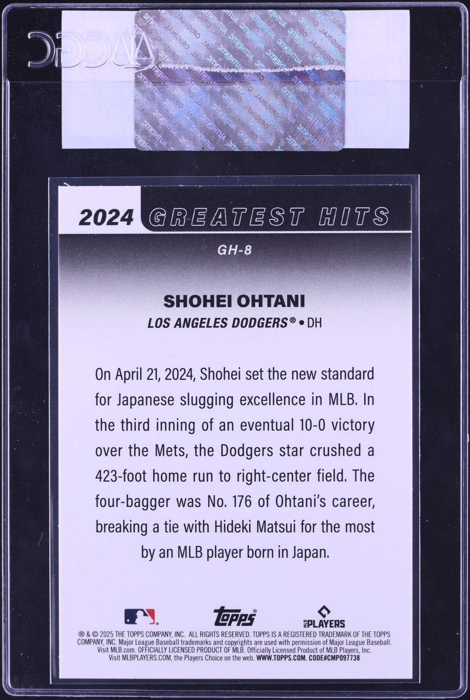 2025 Topps Greatest Hits Shohei Ohtani #GH-8 CGC AUTH