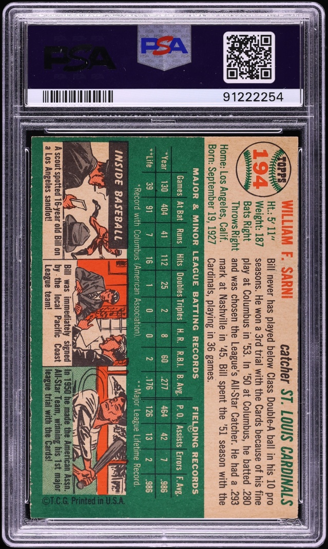 1954 Topps Bill Sarni #194 PSA 8 NM-MT