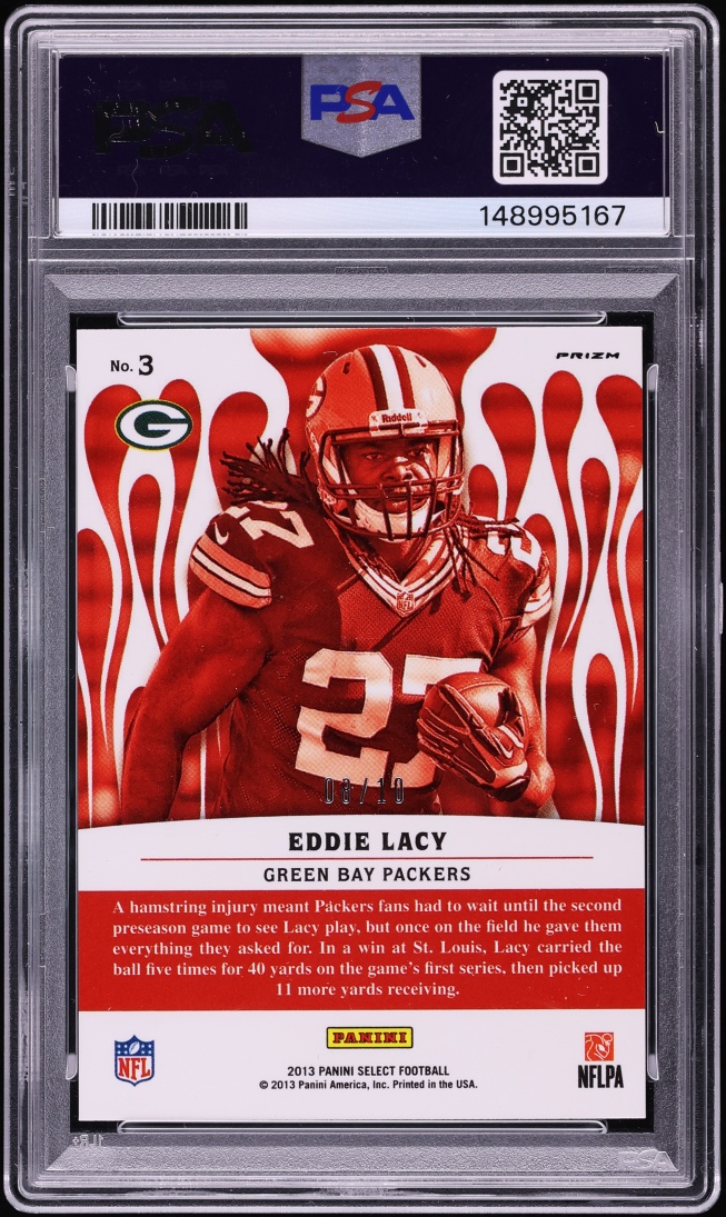 2013 Select Hot Gold Prizm Eddie Lacy ROOKIE /10 #3 PSA 9 MINT - Photo 2
