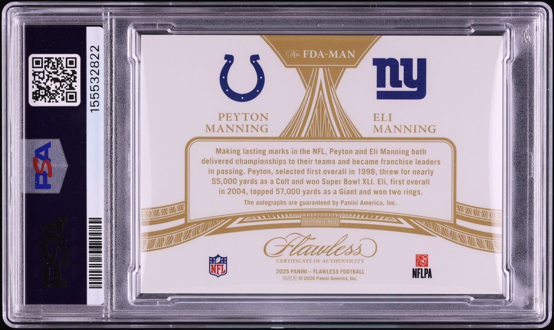 2025 Panini Flawless Silver Peyton Manning Eli Manning AUTO /20 #FDA-MAN PSA 10 GEM MINT - Photo 2