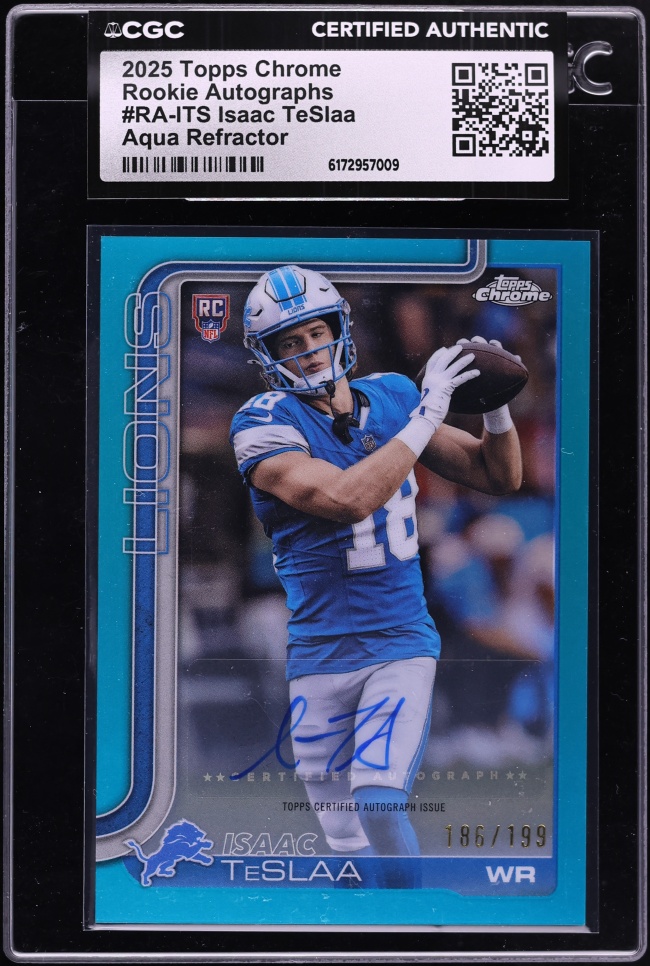 2025 Topps Chrome Aqua Refractor Isaac TeSlaa ROOKIE AUTO /199 #RA-ITS CGC AUTH