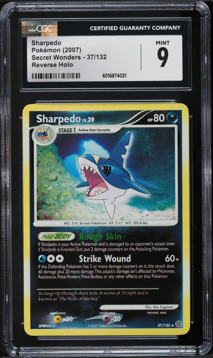 2007 Pokemon Diamond & Pearl Secret Wonders Reverse Holo Sharpedo #37 CGC 9 MINT - Main Image