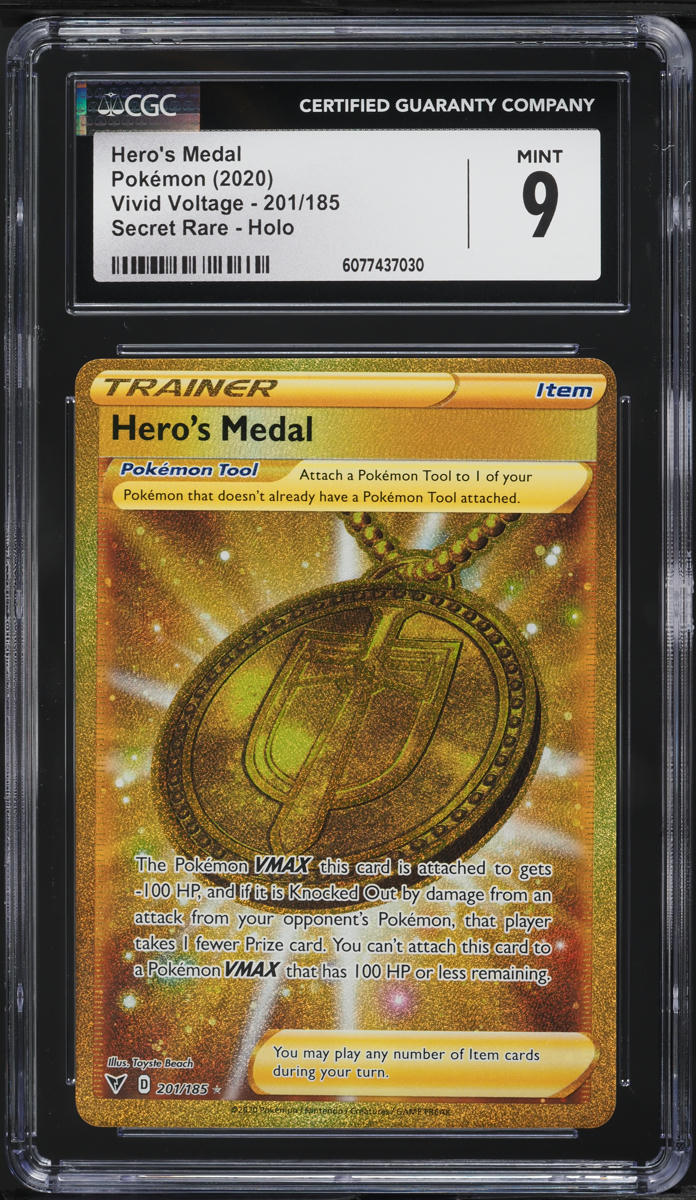 2020 Pokemon SWSH Vivid Voltage Gold Rare Hero's Medal #201 CGC 9 MINT
