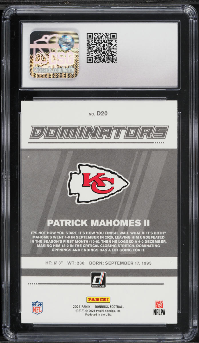 2021 Donruss Dominators Patrick Mahomes II #D20 CGC 9.5 MINT+
