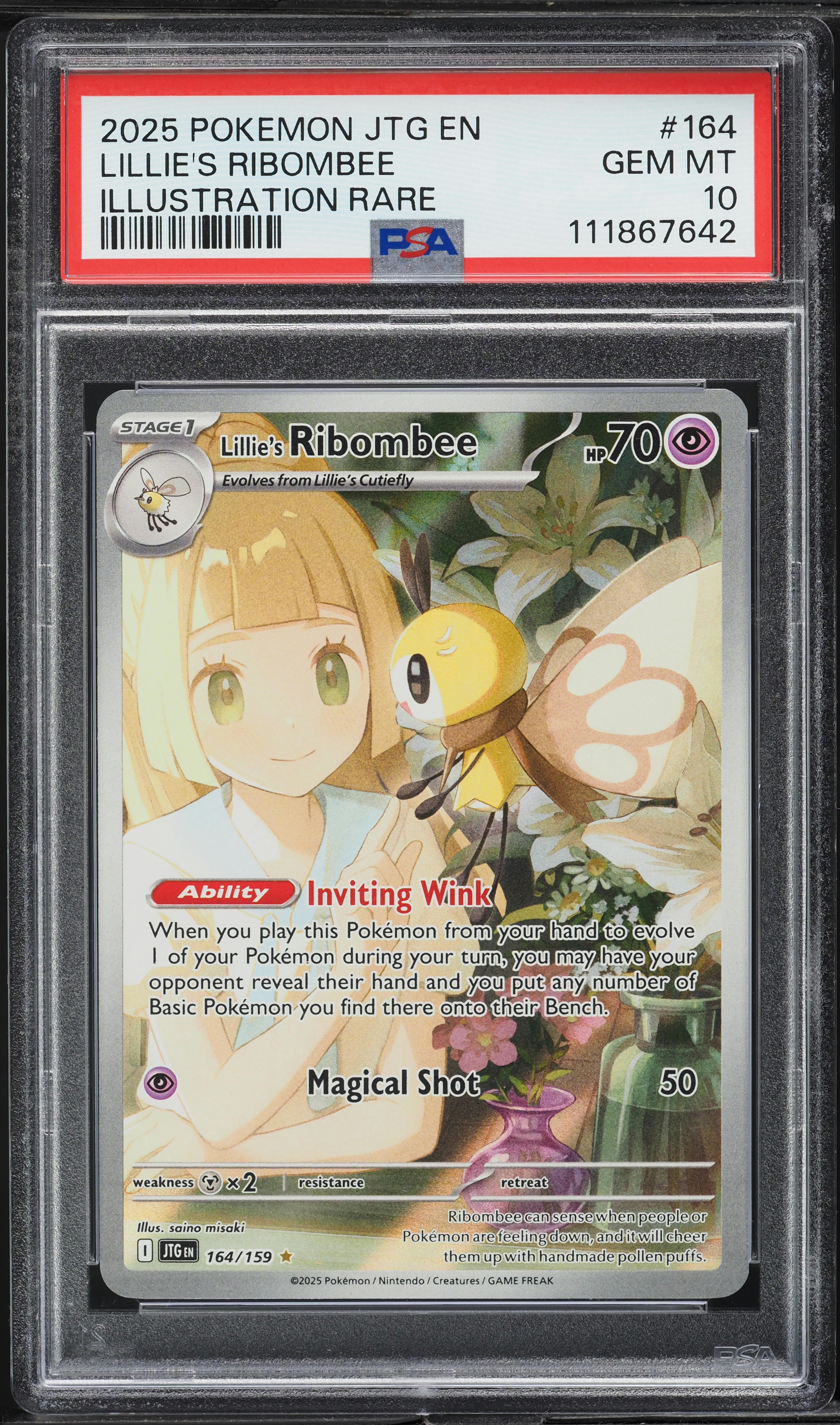 2025 Pokemon Scarlet & Violet Journey Together IR Lillie's Ribombee #164 PSA 10 GEM MINT