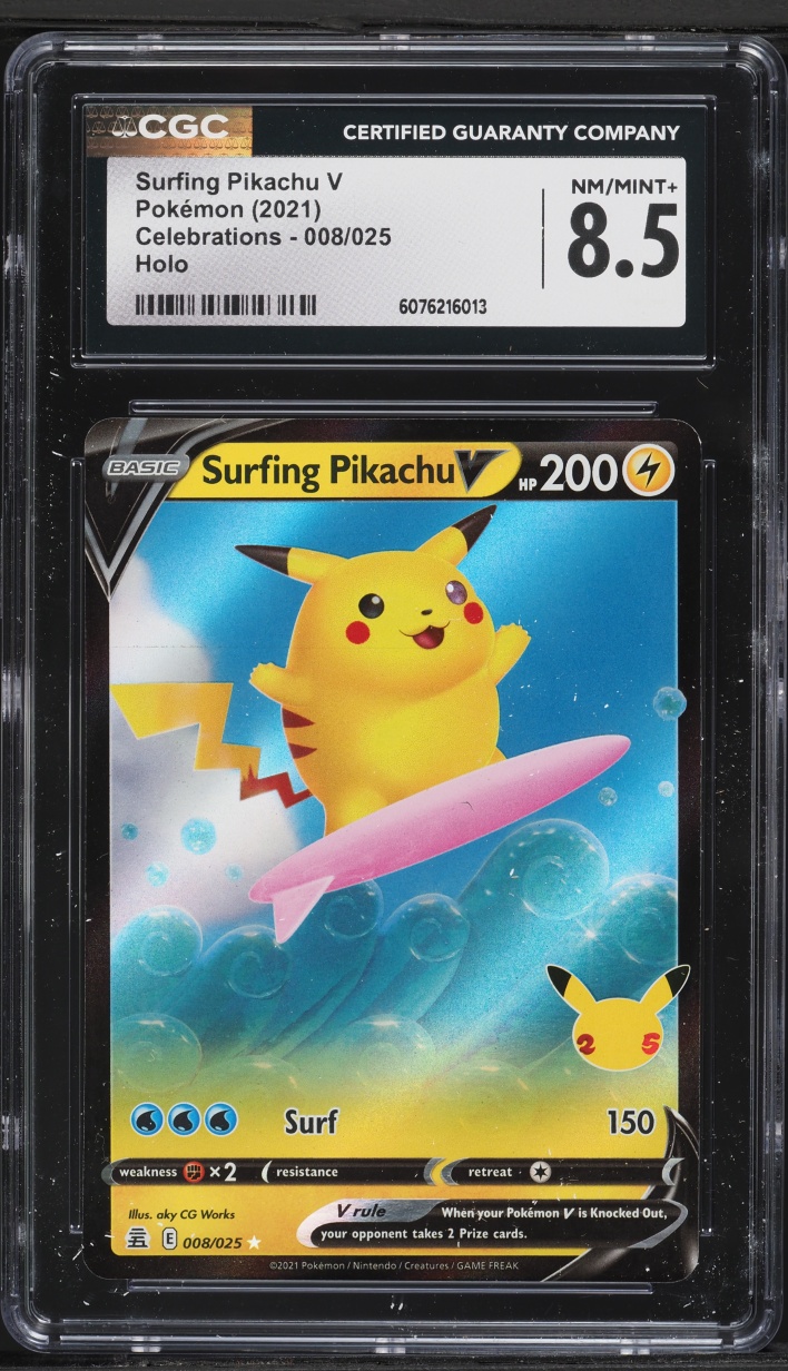 2021 Pokemon Sword & Shield Celebrations Holo Surfing Pikachu V #8 CGC 8.5 NM-MT+