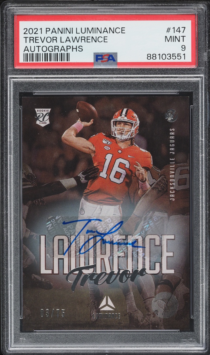 2021 Panini Luminance Trevor Lawrence ROOKIE AUTO /75 #147 PSA 9 MINT