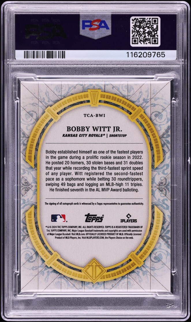 2024 Topps Transcendent Collection Bobby Witt Jr. AUTO 1/25 #TCA-BWI PSA 9 MINT