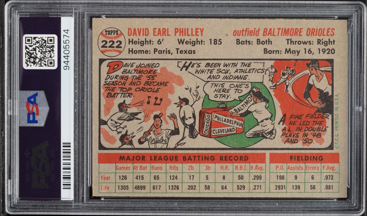1956 Topps Dave Philley #222 PSA 7 NRMT