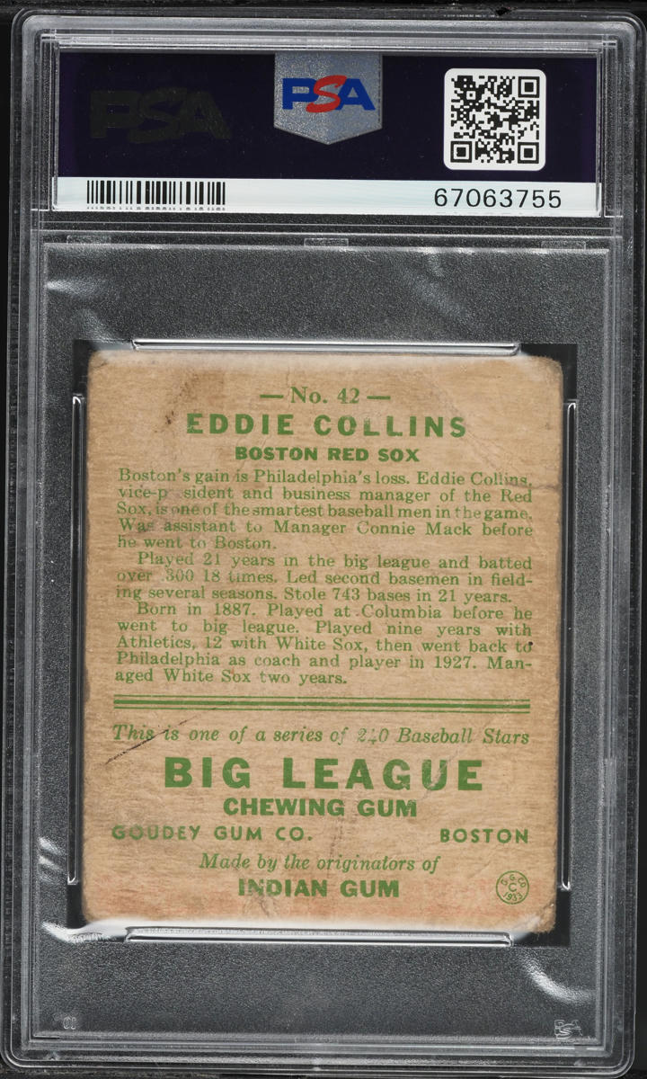 1933 Goudey Eddie Collins #42 PSA 1 PR