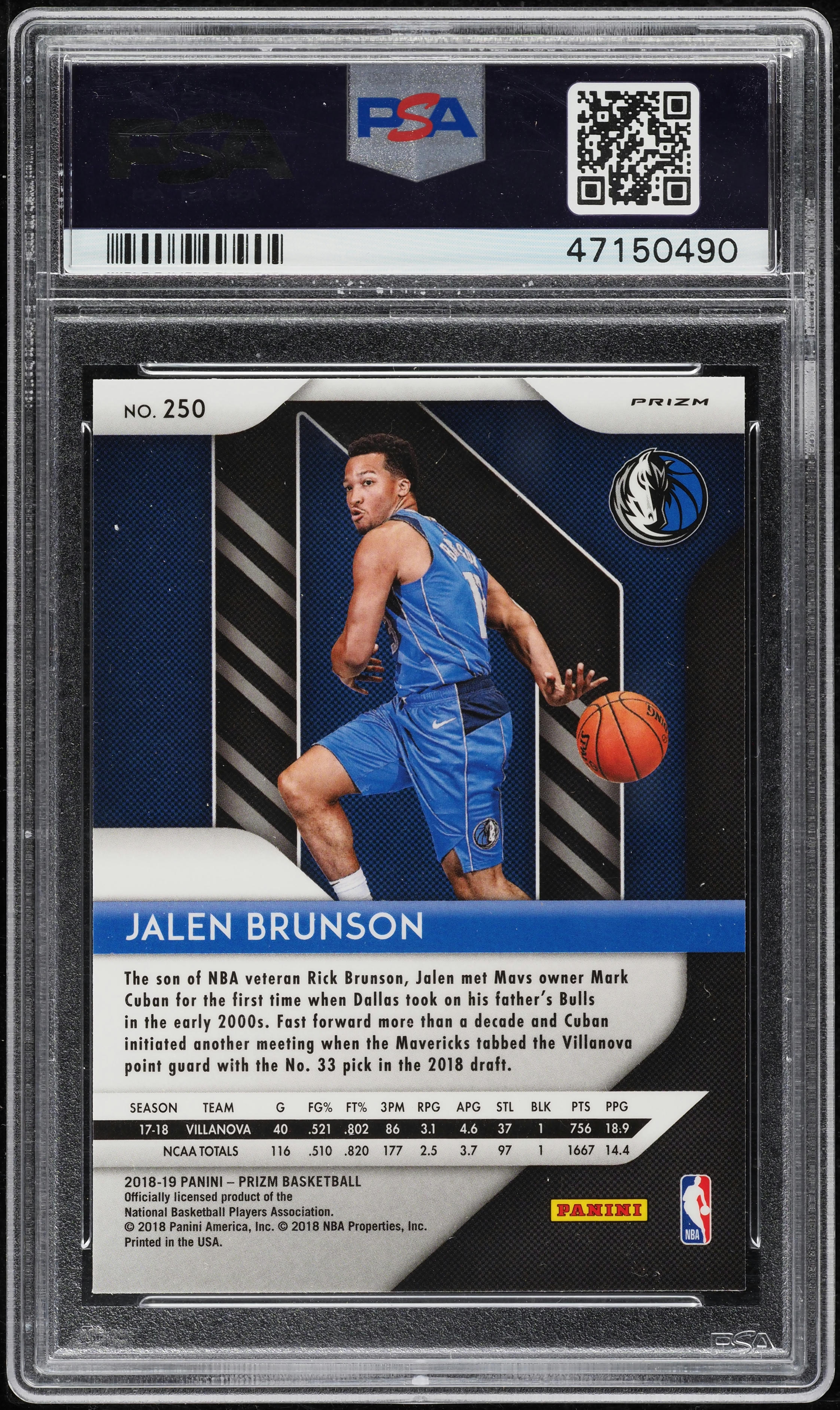 2018 Panini Prizm Silver Jalen Brunson ROOKIE #250 PSA 10 GEM MINT