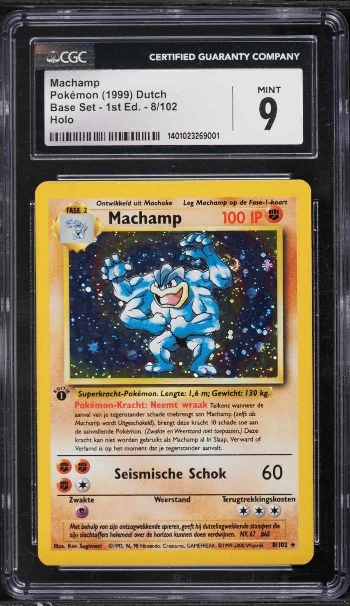 2000 Pokemon Dutch Base Set 1st Edition Holo Machamp #8 CGC 9 MINT