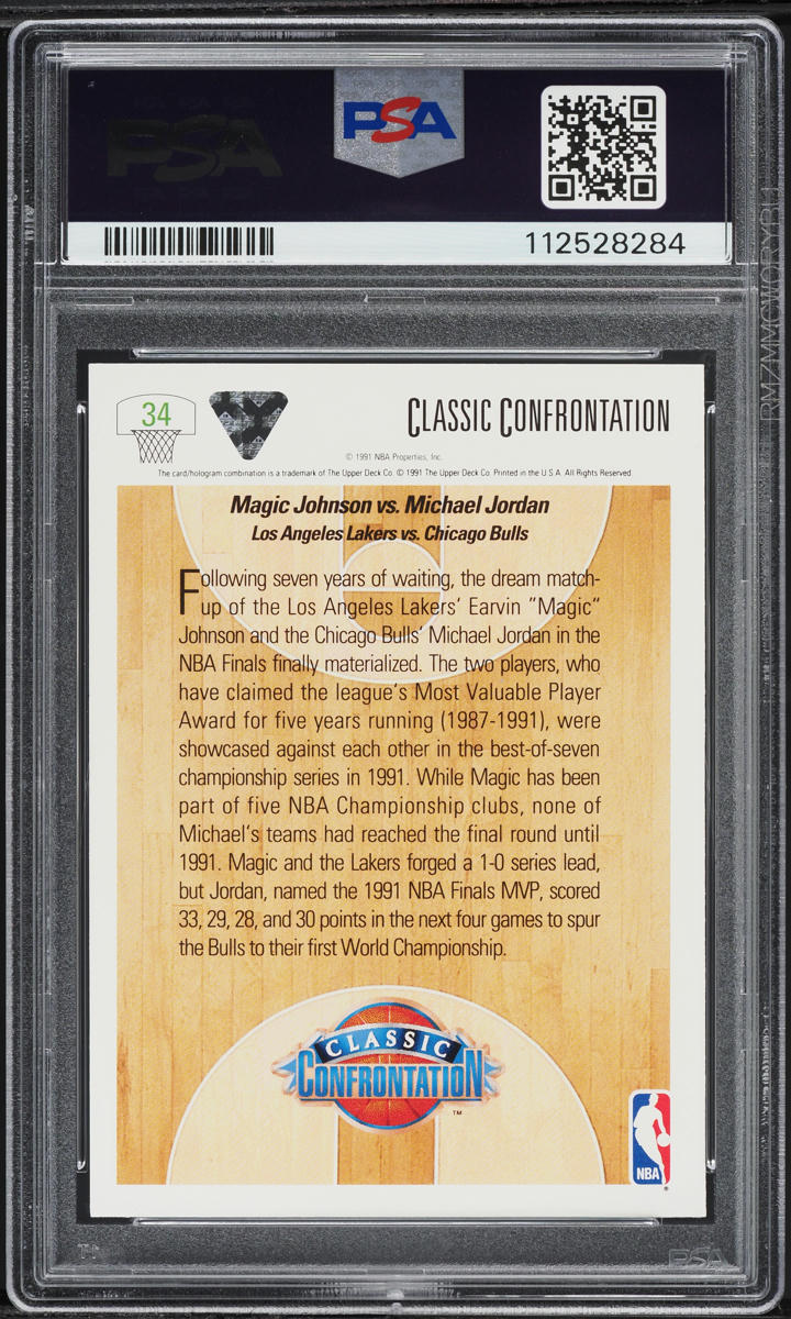 1991 Upper Deck Basketball Magic Johnson Vs. Michael Jordan #34 PSA 9 MINT