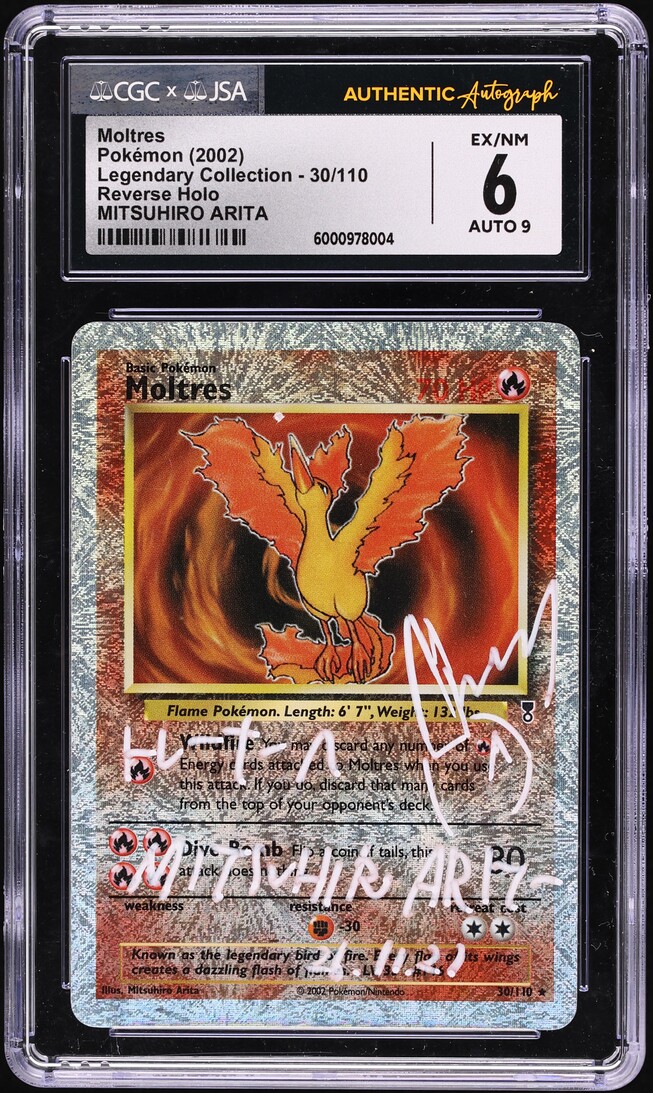 2002 Pokemon Legendary Collection Reverse Holo Moltres Mitsuhiro Arita AUTO #30 JSA CGC 6 EXMT