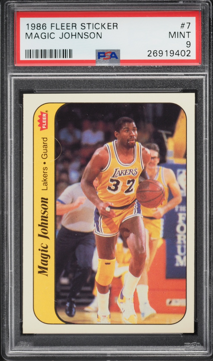 1986 Fleer Sticker Magic Johnson #7 PSA 9 MINT