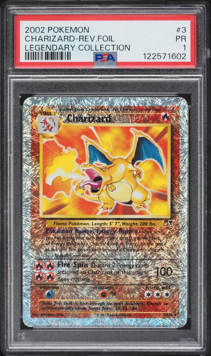2002 Pokemon Legendary Collection Reverse Holo Charizard #3 PSA 1 PR