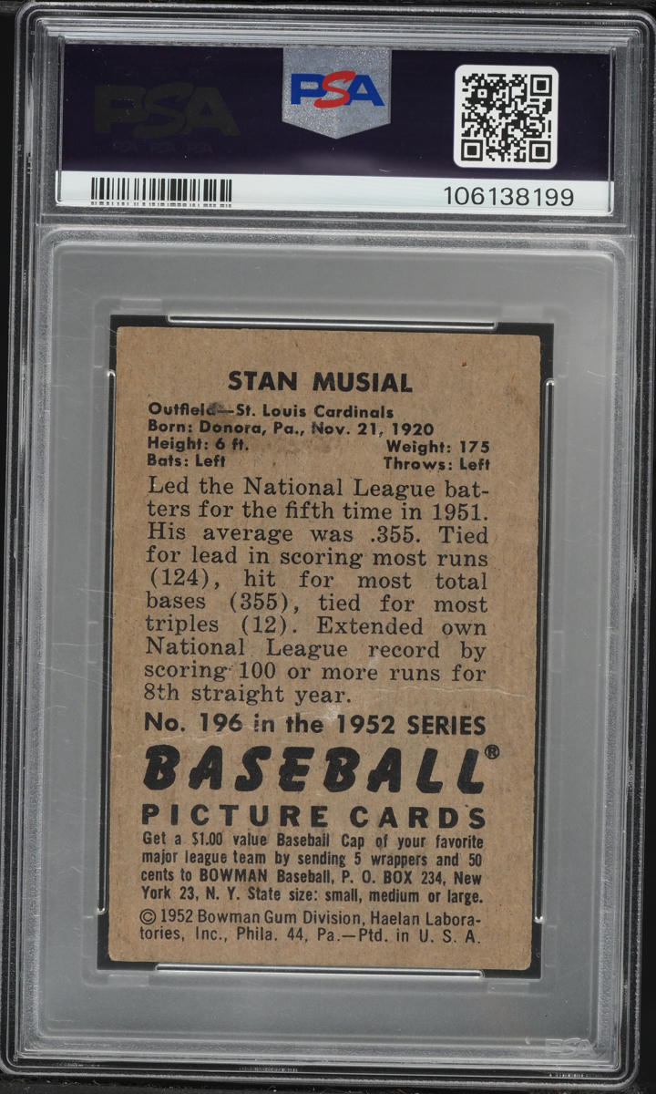 1952 Bowman Stan Musial #196 PSA 2 GD