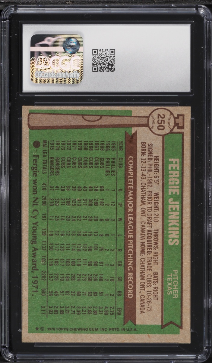 1976 Topps Fergie Jenkins #250 CGC 8 NM-MT