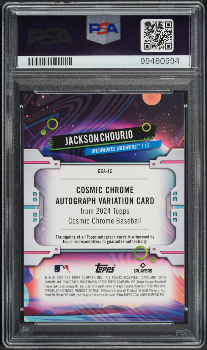 2024 Topps Chrome Cosmic Gold Interstellar Jackson Chourio RC AUTO /50 PSA 10