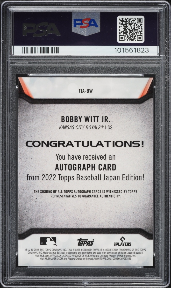 2022 Topps Japan Edition Red Bobby Witt Jr. ROOKIE AUTO /5 #TJA-BW PSA 10 GEM MINT
