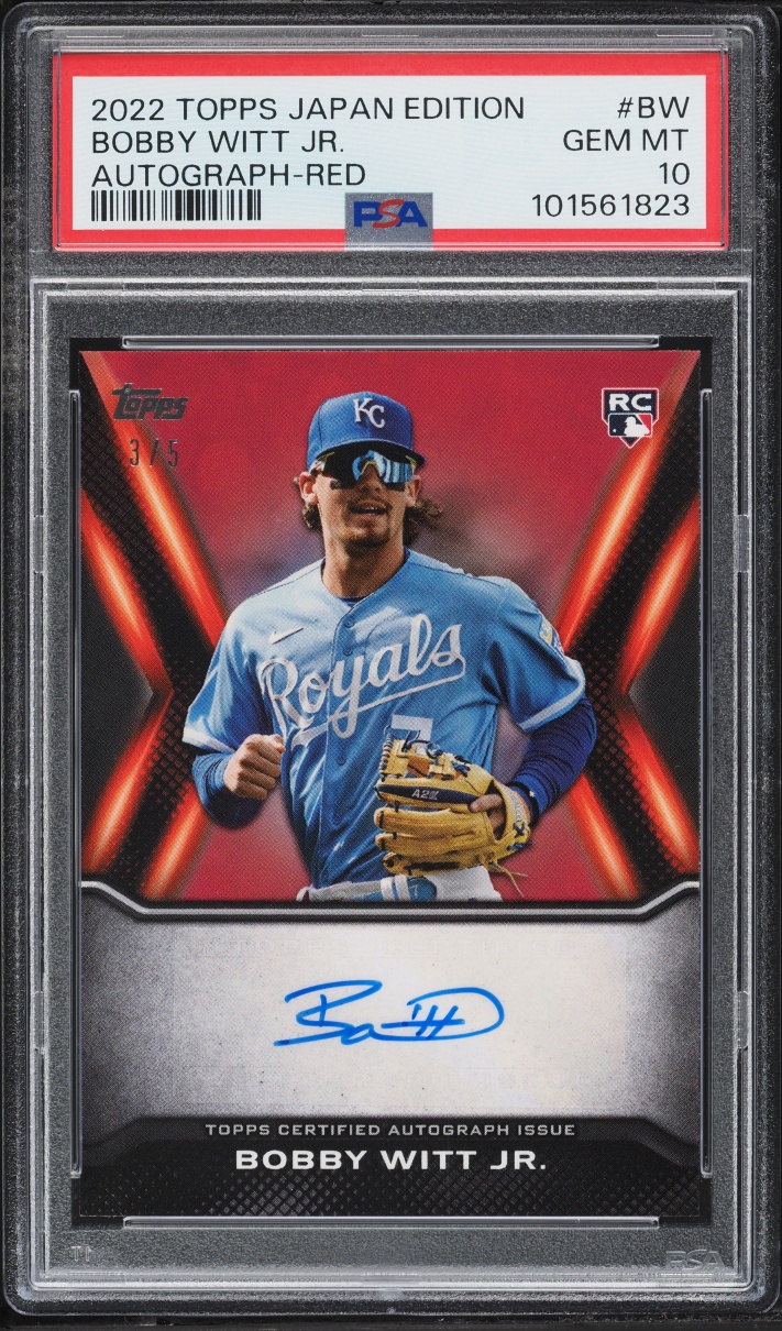 2022 Topps Japan Edition Red Bobby Witt Jr. ROOKIE AUTO /5 #TJA-BW PSA 10 GEM MINT