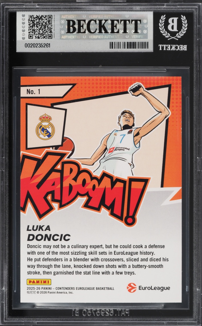2025 Panini Contenders Euroleague Kaboom Vertical Luka Doncic #1 BGS 8.5 NM-MT+